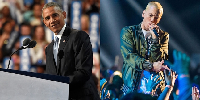 President Obama Listened to Eminem Backstage at the DNC: Watch