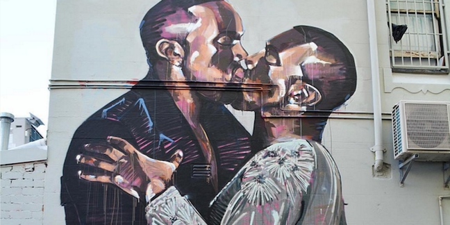Kanye West Makes Out With Himself in Giant Australian Mural