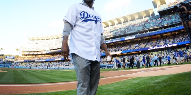 Kendrick Lamar Throws First Pitch at Dodgers Game