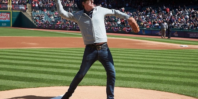 The Black Keys' Patrick Carney Throws First Pitch at Cleveland Indians' Opening Day